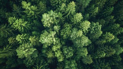 Fototapeta premium A beautiful aerial view of a dense, lush green forest canopy, showcasing the natural beauty and tranquility of the wilderness.
