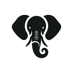 Majestic Elephant Head Silhouette: High-Quality Black and White Vector Art