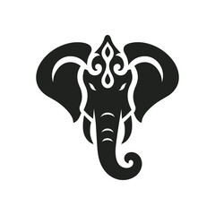 Majestic Elephant Head Silhouette: High-Quality Black and White Vector Art