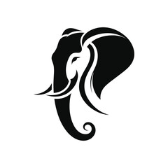 Majestic Elephant Head Silhouette: High-Quality Black and White Vector Art