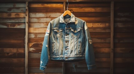 Fototapeta premium blue jacket with worn-out patches and frayed edges, 
