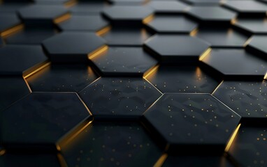 Obraz premium A black hexagons with orange lights