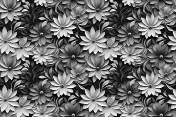 Obraz premium 3D floral seamless pattern with black and white theme, ready for full-print pattern design