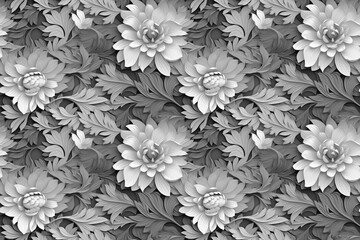 Obraz premium 3D floral seamless pattern with black and white theme, ready for full-print pattern design