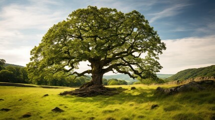 Fototapeta premium oak tree standing sentinel in a verdant meadow, 