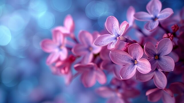 Close-up of delicate lilac petals against a blurred background of chambray blue, evoking a sense of nostalgia and romance, ideal for wedding stationery or love-themed graphics. Abstract Backgrounds
