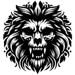 Lion head skull tattoo silhouette