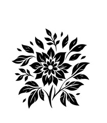 Abstract Black Flower Silhouette on White Background