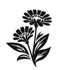 Abstract Black Flower Silhouette on White Background