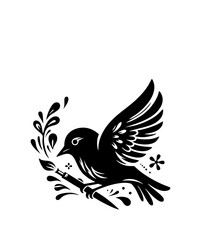 Creative Black And White Bird With Paintbrush Illustration