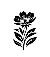 Abstract Black Flower Silhouette on White Background