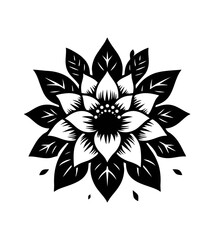 Abstract Black Flower Silhouette on White Background