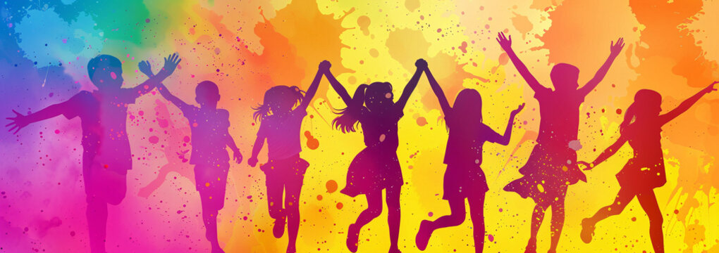 A vibrant and colorful image of youth teenagers celebrating for the International Youth Day concept. It can be used for youth empowerment events and celebrations.
