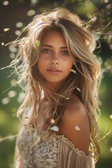 Fototapeta premium glamour portrait of a young woman wearing a gauzy lace top