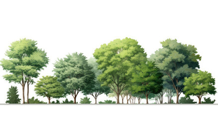 Collection of abstract watercolor green trees featuring diverse shapes for nature-themed artwork or designs.