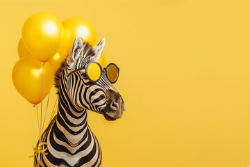 zebra bear with glasses and balloons Celebrating birthday