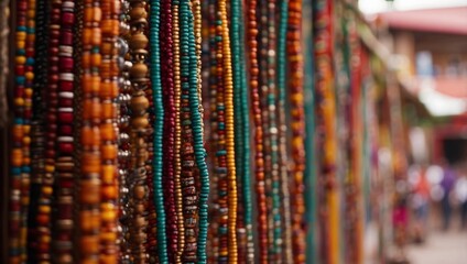 Colorful Mexican Bead Necklaces Handicrafts Oaxaca Juarez Mexico.