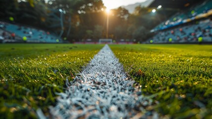 Capture the classic view of a vast soccer stadium as seen from the perspective of a goalkeeper. central view