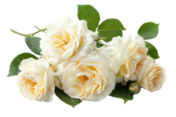 White Roses, arranged elegantly in a classic glass vase , isolated on white background.