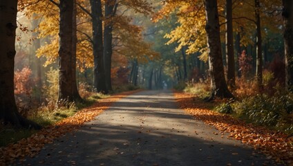 Obraz premium Colorful autumn forest pathway backgrounds, vertical.