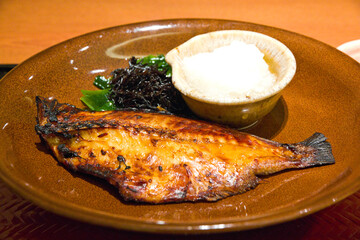 Fish Yakizakana (dried and grill)  cut open and dried. Japanese cuisine.