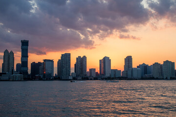 city skyline at sunset