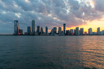 city skyline at sunset