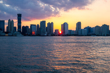 city skyline at sunset