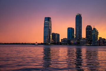 city skyline at sunset