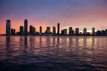 city skyline at sunset