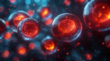 3d render of a blood globulins under the microscope. model 3d illustration.