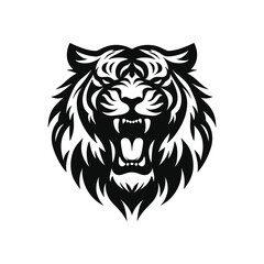 Fototapeta premium Roaring Tiger Head Vector – Bold Black and White Animal Artwork