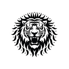 Roaring Tiger Head Vector – Bold Black and White Animal Artwork