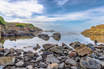 Stony shore of the Black Sea. Beautiful landscape from the coast of Ahtopol, Bulgaria