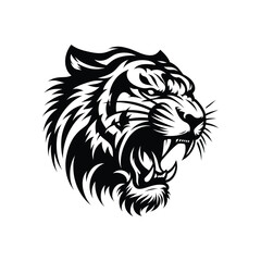 Fierce Tiger Face Vector – Roaring Wild Cat Illustration in Black and White