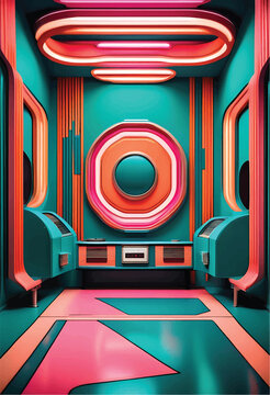 3D Retro-Futuristic Neon Interior Design