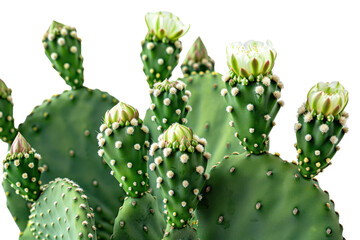 prickly pear cactus Features bright green sheets and delicate flowers. Isolated on a white background