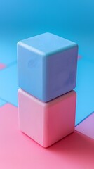 Obraz premium Two pastel cubes stacked on a pink and blue background