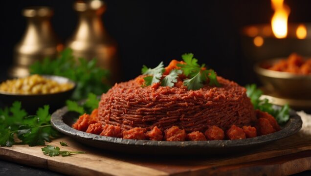 Ethiopian kifto Kitfo is a traditional dish present in Ethiopian cuisine It consists of raw minced beef, heated and marinated in mitmite.