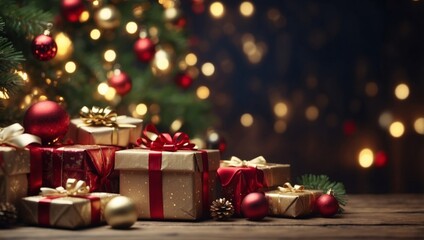 Greeting Christmas background with gifts.