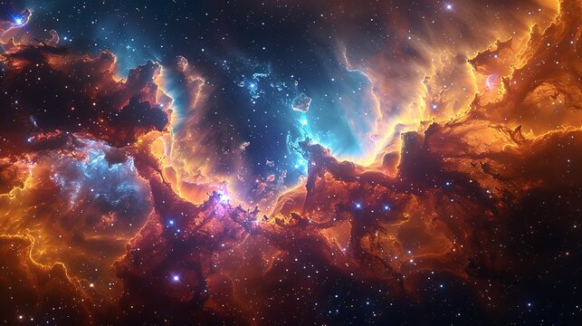 Cosmic nebulas swirl in a cosmic ballet, setting a celestial stage for product displays. Abstract Backgrounds Illustration, Minimalism,