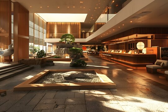Japanese style hotel lobby