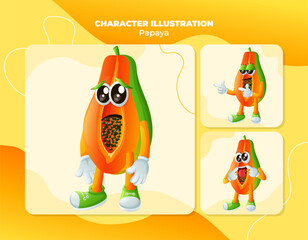 Cute papaya characters with different facial expressions