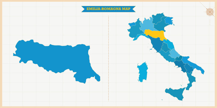 A Map highlighting Emilia-Romagna in the Italy Map, Emilia-Romagna and Italy modern map with Colorful Hi detailed Vector, geographical borders