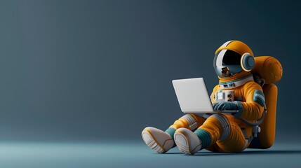 3D Render Astronaut in spacesuit working on laptop Pen Tool Created Clipping Path Included in JPEG...