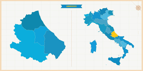 A Map highlighting Abruzzo in the Italy Map, Abruzzo and Italy modern map with Colorful Hi detailed Vector, geographical borders