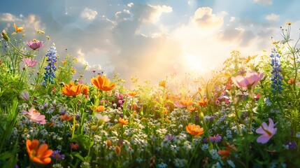 Vibrant Wildflower Meadow at Sunset