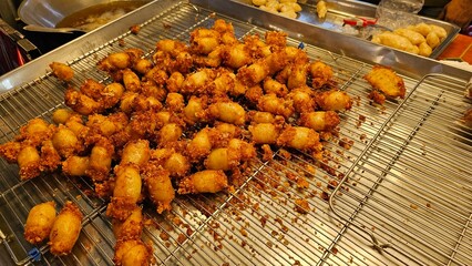 Famous street food in Thailand, Isan sausage, Thai style sausage, street food, food stalls, travel in Thailand