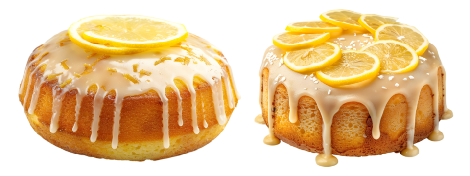 Lemon drizzle cake on transparent background