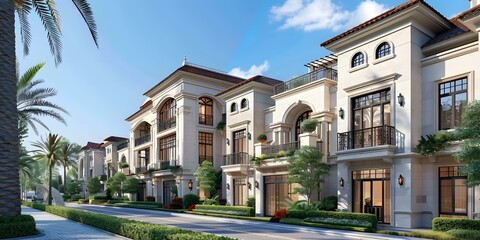 Fototapeta premium European style townhouses with palm trees